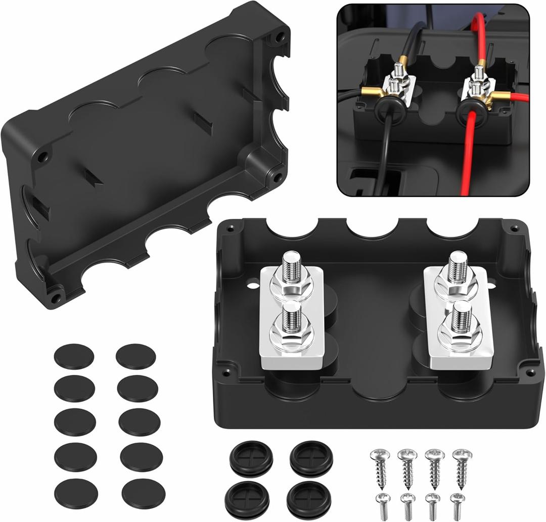 Joinfworld Heavy Duty 400A Bus Bar Power Distribution Block with 5/16" Stud Battery Copper Dual Bus Bar 48V DC Marine Terminal Distribution Block for Automotive Car Solar - Negative&Positive
