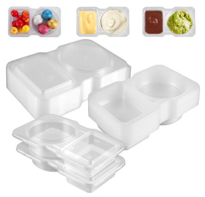 MAQUITA 50Sets Condiment Container with Lid, Disposable Double Compartment Plastic Container for Sauce Snack
Pack of Plastic Containers