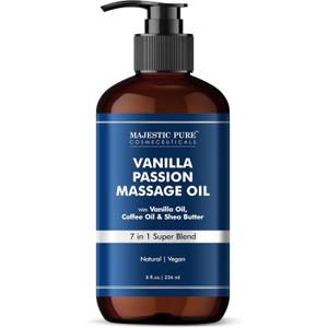MAJESTIC PURE Vanilla Passion Massage Oil for Massage Therapy - Refreshing and Relaxing - Natural Oils with Vanilla Oil, Coffee Oil Shea Butter for All Skin Types Men and Women Massage Lotion- 8 fl oz