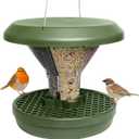 Swissinno Bird Feeders - No Mess Hanging Bird Feeder for Outdoors - Smart Birds Davos Spill Proof Wild Cardinal & Small Bird Feeder with Integrated Seed Catcher Tray - Dual Chamber - Green