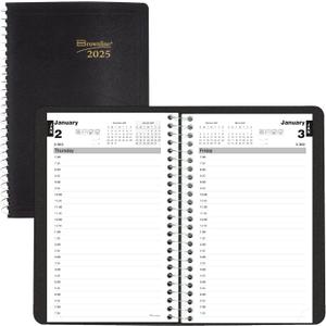 Blueline 2025 Essential Daily Planner, Appointment Book, 12 Months, January to December, Spiral Binding, 8" x 5", Black, Bilingual (C2504.81BT-25)