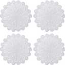 Phantomon 12 Inch Round Doilies Crochet Handmade Lace Placemats 100% Cotton Knitted Coasters, Pack of 4 (White)