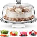 Godinger Cake Stand and Serving Plate Platter with Dome Lid, 6 in 1 Multi-Purpose Use, Crystal Glass Footed Cake Stand, Salad Bowl, Cake Plate, Fruit Platter - Made in Italy