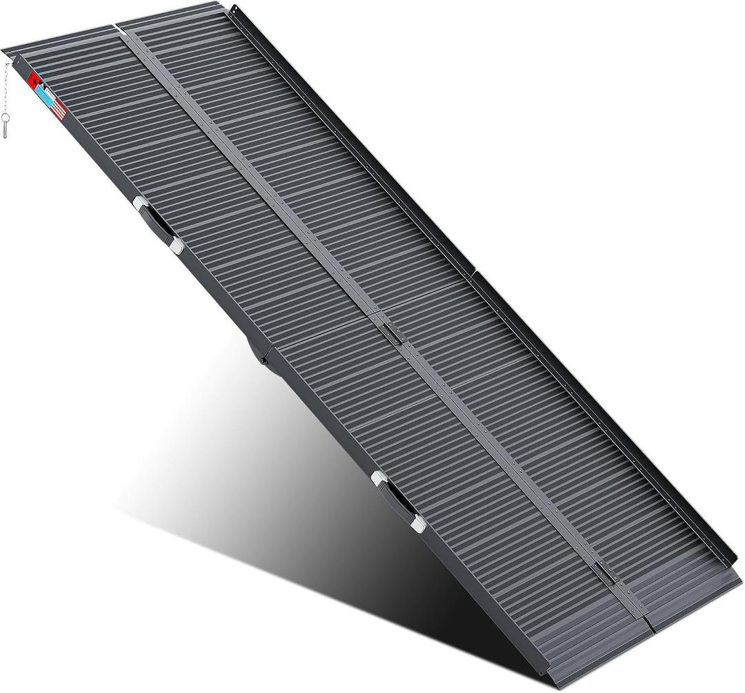 WHALEMOTOR Black Portable Wheelchair Ramp, 8FT No-sew Non-Slip Aluminum Wheelchair Ramp, Folding Portable Wheelchair Ramps for Home, Weight Capacity Up to 800 LBS, Loading Dock Plates