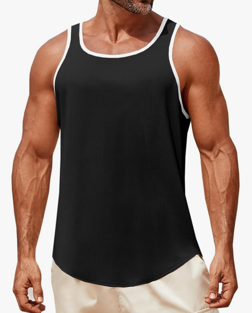 Runcati Mens Sleeveless Tank Tops Workout Muscle Gym Knitted Shirt Athletic Bodybuilding Slim Fit Ribbed T Shirts, XL