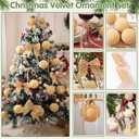 Wettarn 53 Pcs Christmas Velvet Ornaments Kit Include 15 3.15" Velvet Balls, 30 Bows (Wide & Narrow), 1 Wide & 1 Narrow Ribbon (5 yds Each), 6 Flocked Ball Picks for Xmas Decor (Beige)