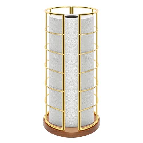 NearMoon Toilet Paper Organizer Stand, Free Standing 3 Rolls Tissue Storage, Metal Bathroom Accessory, Rustproof Toilet Roll Holder for Kitchen Countertop Inside Cabinet Shelf(Metal Base, Gold)