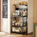 SUPERJARE Kitchen Bakers Rack with Power Outlet, Coffee Bar Table 4 Tiers, Kitchen Microwave Stand with 6 S-shaped Hooks, Storage Shelf Rack for Spices, Pots and Pans - Black