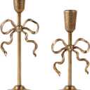 NIKKY HOME Gold Bow Iron Taper Candle Holders Set of 2, Vintage Decorative Tall Candlesticks Stand Centerpieces Decor for Dining Room Table Wedding Party Mantle Fireplace Housewarming Gift