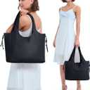 Wandering Nature Tote Bag for Women, Laptop Work Bag with 2 Cup Holders, Leather Purses and Handbags for Teacher Nurse Travel (Black)