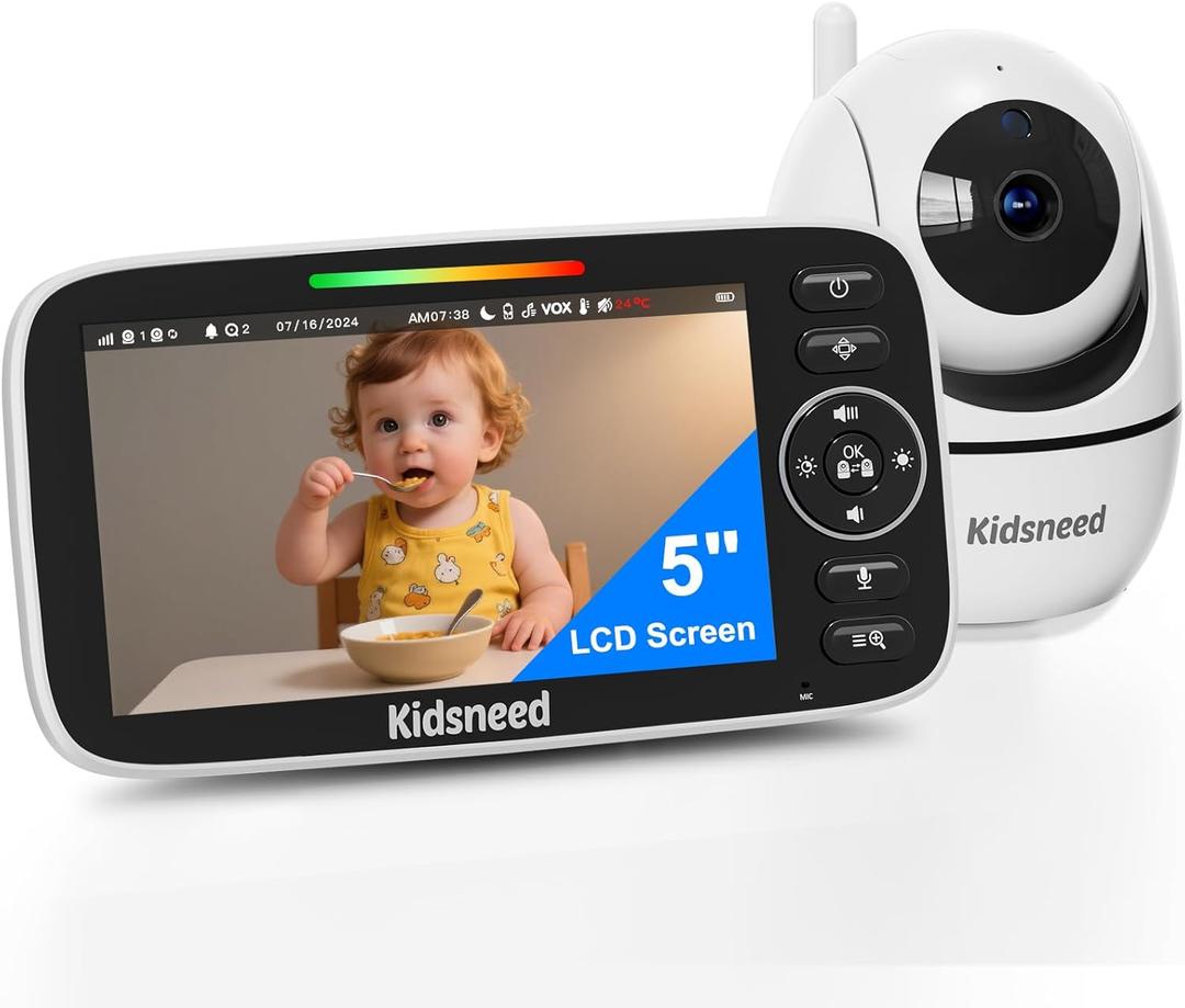 Baby Monitor with Camera and Audio  720P Baby Camera No Wifi, 5 inch Screen,48 Hours Battery Life, Night Vision, Remote Pan& Tilt& ZoomTwo-Way Talk, Lullabies, Thermal Monitor, 1000ft Range