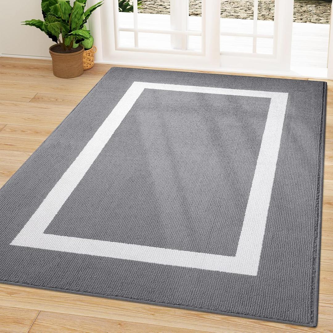 OLANLY Indoor Door Mat, 59x35, Non-Slip Absorbent Resist Dirt Entrance Mat, Washable Low-Profile Inside Entry Doormats for Entryway, Grey
