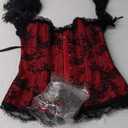 Haysandy Halloween Women Gothic Punk Vampire Accessories Corset Tops with Sleeve Corset Lace Choker Necklace Bracelet Earring (Medium, Red)