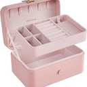 SONGMICS Jewelry Organizer Box, Travel Jewelry Case, 2-Layer Travel Case for Earrings, Necklaces, Bracelets - Portable Jewelry Storage with Large Capacity, Gift Idea, Jelly Pink UJBC166R01