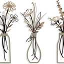 RISCORIO 3 Pieces Flower Wall Decor Minimalist Wall Art, Metal Flowers Wall Arts for Dining Room, Living Room, Bedroom, Bathroom, Kitchen, Rustic Farmhouse Decor, Brown