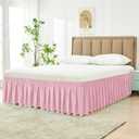 Biscaynebay Wrap Around Bed Skirts for Queen Beds 15" Drop, Pink Adjustable Elastic Dust Ruffles Easy Fit Wrinkle & Fade Resistant Silky Luxurious Fabric Machine Washable