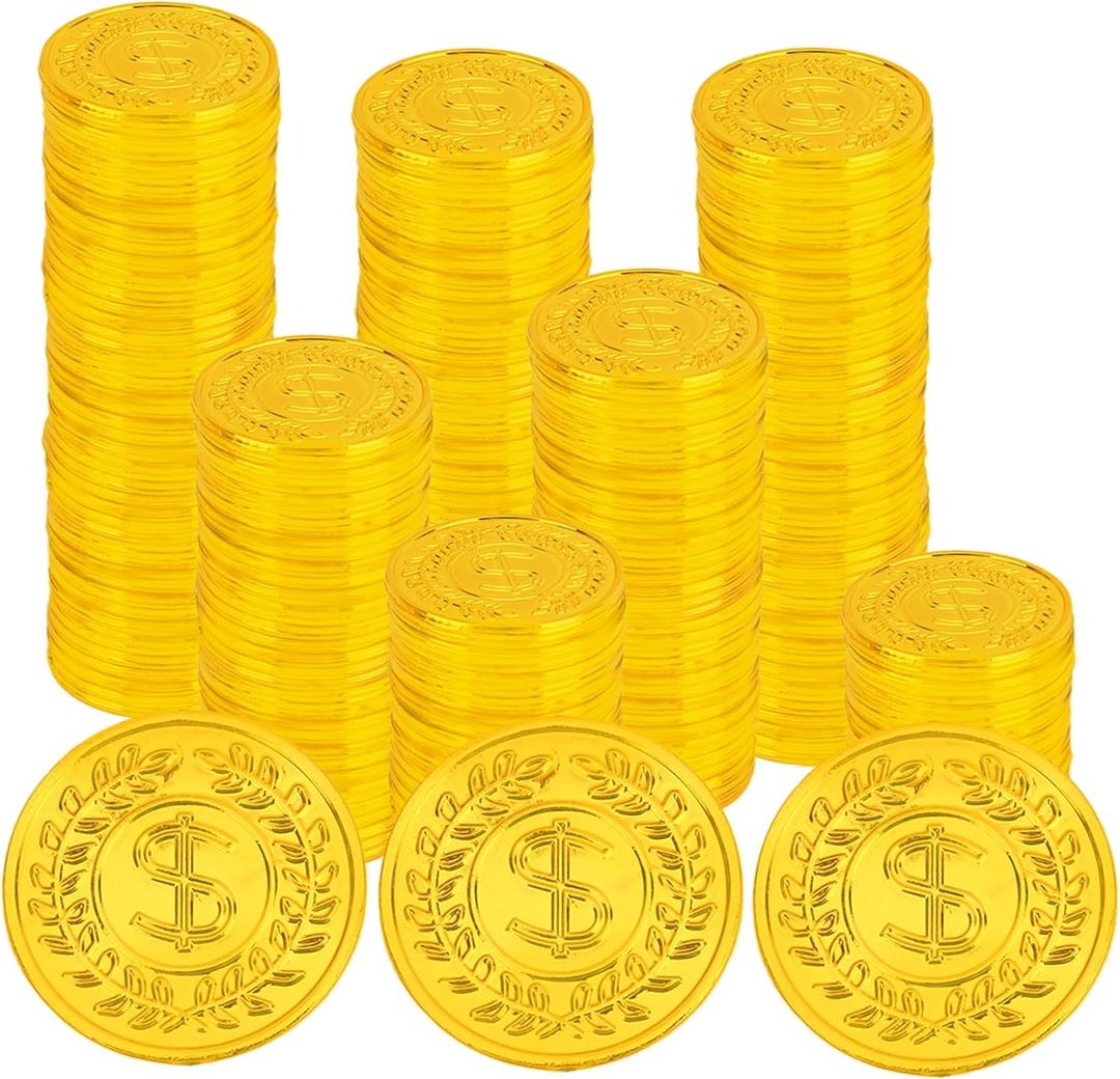 Plastic Gold Coins, 100Pcs Fake Gold Coins Bulk, Play Coin for Kids Board Games Classroom Reward Treasure Hunt Games Lucky Draw Game Adventure Theme Props St. Patricks Day Mardi Gras Party Supplies