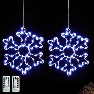BlcTec 2 Pack Big Christmas Snowflakes Lights, 13 Inch Durable Metal Frame Snowflakes with Remote Control, 8 Modes, Timer, Waterproof Battery Operated Snowflake Lights for Christmas Party Decorations