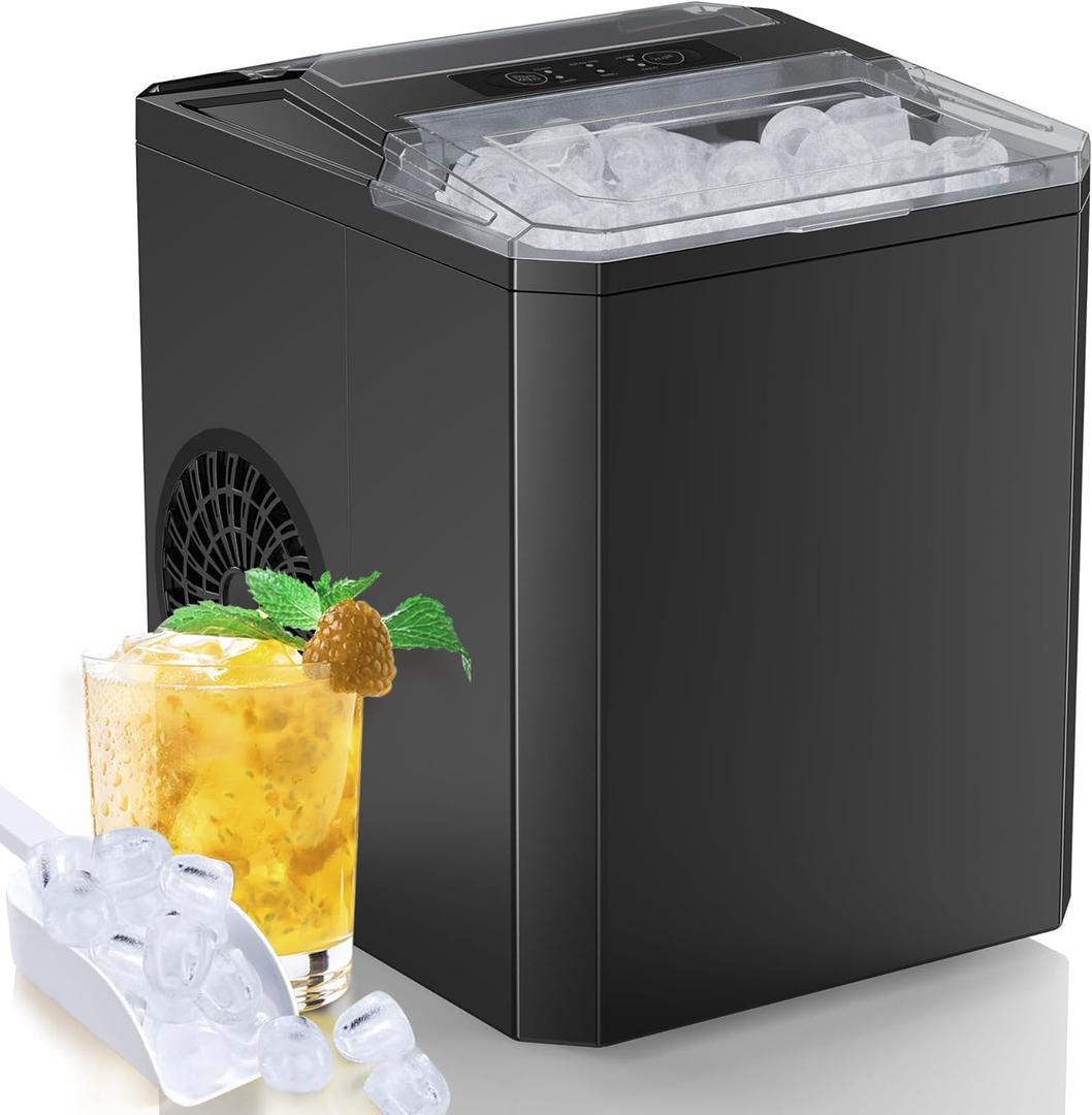 Countertop Ice Maker, 9 Cubes in 6 Mins, 26lbs in 24Hrs, 2 Sizes of Bullet Ice, Auto-Cleaning, Portable Ice Machine with Handle, Basket and Scoop for Home Kitchen, Party, Camping(Classic Black)
