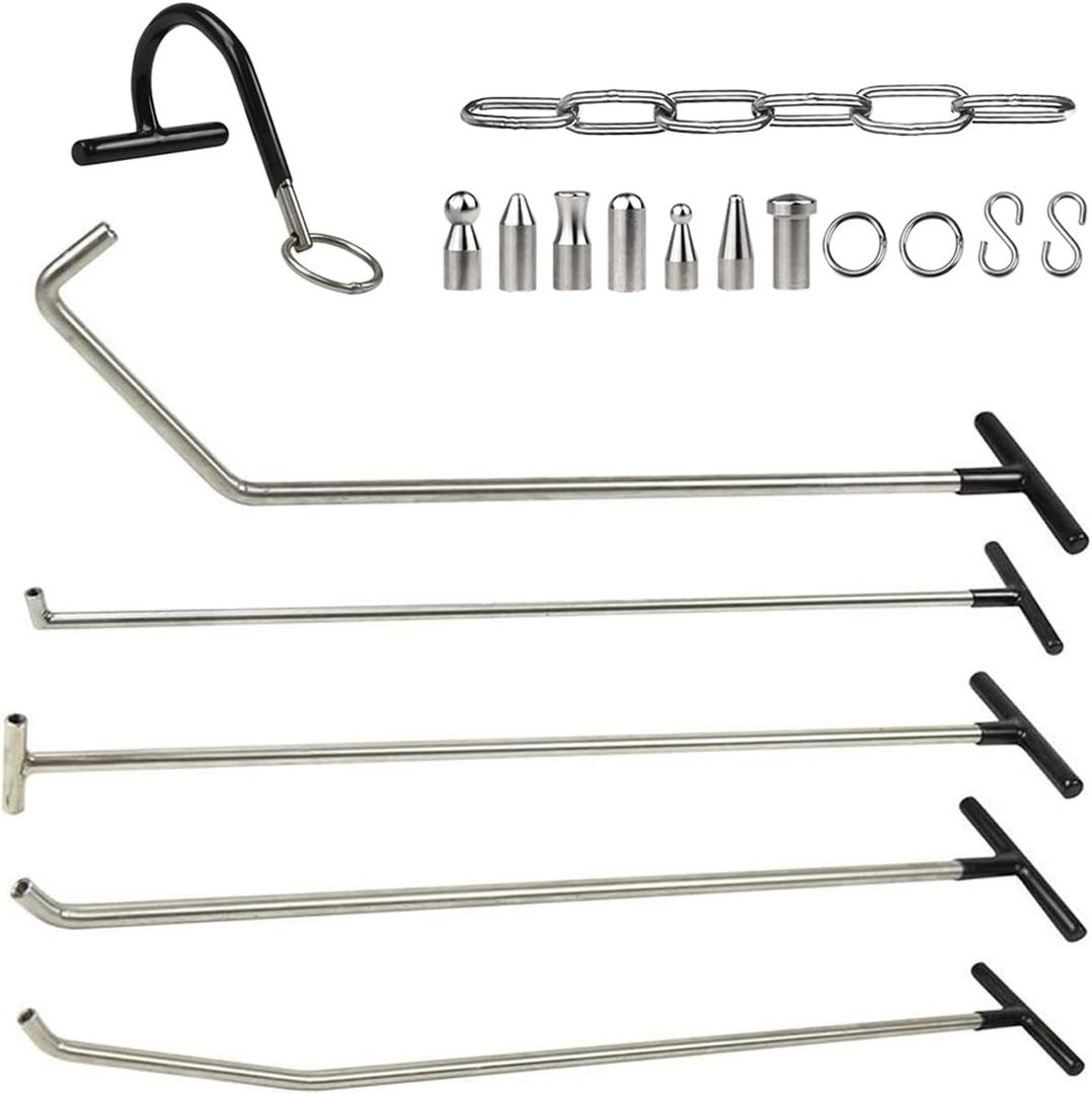 WHDZ Paintless Dent Repair Tools 5 Pieces Dent Removal Rods with Awl Head Car Auto Body Dent Removal Kit of Hail Dents and Door Ding
