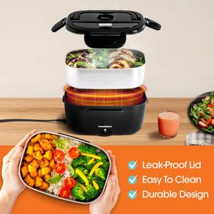 TRAVELISIMO Electric Lunch Box for Adults 100W Heated Lunch Box For Men 1.5L Stainless Steel Portable Food Warmer, 12/24/110V Electric Food Warmers for Travel & Work Loncheras Para Hombres de Trabajo
