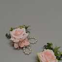 Meldel Wrist Corsage and Boutonniere Set(2pcs), Artificial Silk Rose Pink Wrist Flower for Bride Bridesmaids, Boutonniere for Groom Best Man Wedding Flower Accessories Prom Ceremony Party Decor