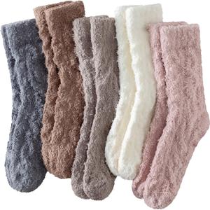 Tavaleu Womens Fuzzy Socks, Soft Cozy Fluffy Slipper Socks Winter Warm Plush Sleeping Socks (5 Pairs Solid Color)