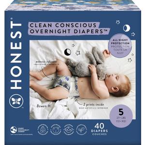 The Honest Company Clean Conscious Overnight Diapers for Sensitive Skin, Hypoallergenic Fragrance-Free Baby Diapers, Cozy Cloud and Star Signs Design, Club Box, Size 5 (27+ lbs), 40 Count The Honest Company Clean Conscious Overnight Diapers for Sensitive Skin, Hypoallergenic Fragrance-Free Baby Diapers, Cozy Cloud and Star Signs Design, Club Box, Size 5 (27+ lbs), 40 Count