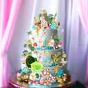 2 x Gyufise 60 Pack Fairy Cake Toppers Butterfly Cake Picks Mushroom Door Flowers Cake Decoration Fairy Garden Topper for Girl Party Birthday Baby Shower Supplies Green