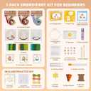 3 Pack Beginner Embroidery Kits for Adults DIY Starter Kit with,cross stitch kits for beginners,Stamped Patterns,Embroidery Hoop,Colorful Threads,Tools,Step by Step Instructions & Video Tutorial (mushroom)