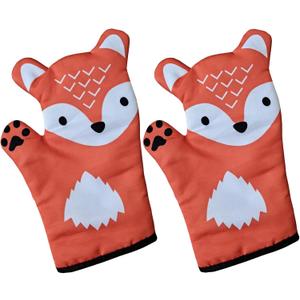 Oven Mitts Fox Design Heat Resistant Oven Gloves Cotton Mittens for Kitchen Baking Cooking BBQ Cotton Lined Cooking Mitt Set