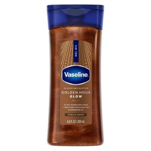 Vaseline Glazed and Glisten Golden Hour Body Gel Oil Glow Vanilla Cocoa Shimmering with Ultra-Hydrating Lipids and 100% Pure Cocoa Butter, 6.8 Oz