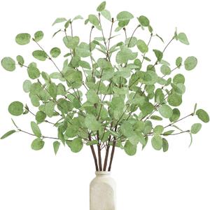 4 Pcs Artificial Eucalyptus Stems Leaves, 26.3" Real Touch Leaf Faux Tall Greenery Branches for Vase Wedding Bouquet Centerpiece Flower Arrangement Home Office Spring Decoration