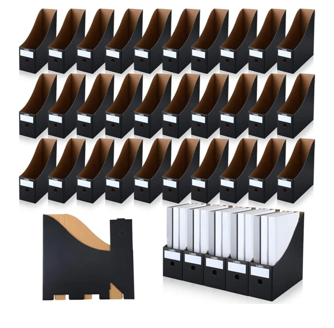 50 Pcs Cardboard Magazine Holder Magazine File Holder Magazine Storage Box Document Magazine File Organizer with 50 Pcs Labels for School Office Home Supplies (Black)