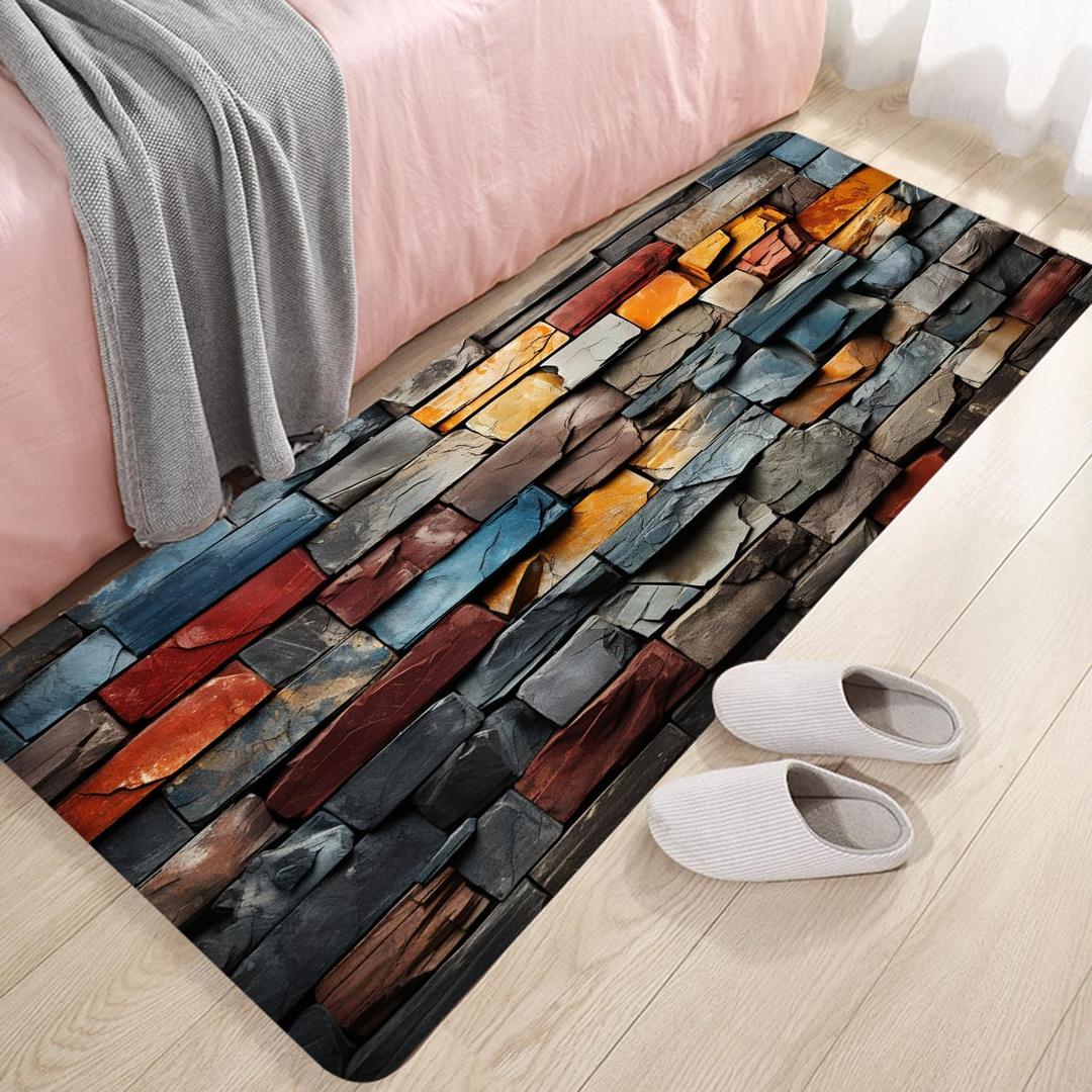 Non-Skid Low Pile Sponge Foam Door Entry Rug for Bathroom Mat,Separate Tub Shower Skid Proof Rugs, Home 3D Optical Illusion Rug Non Slip Bath Mats Welcome Mat 47 x 17.5 inches