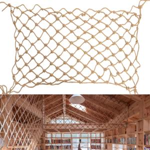 Hemp Rope Net (4ftx8ft) Heavy Duty Natural Jute Rope Net Climbing Safety Rope Netting Balcony Stairs Fence Garden Playground Protection Net Indoor & Outdoor Decor Rope Net