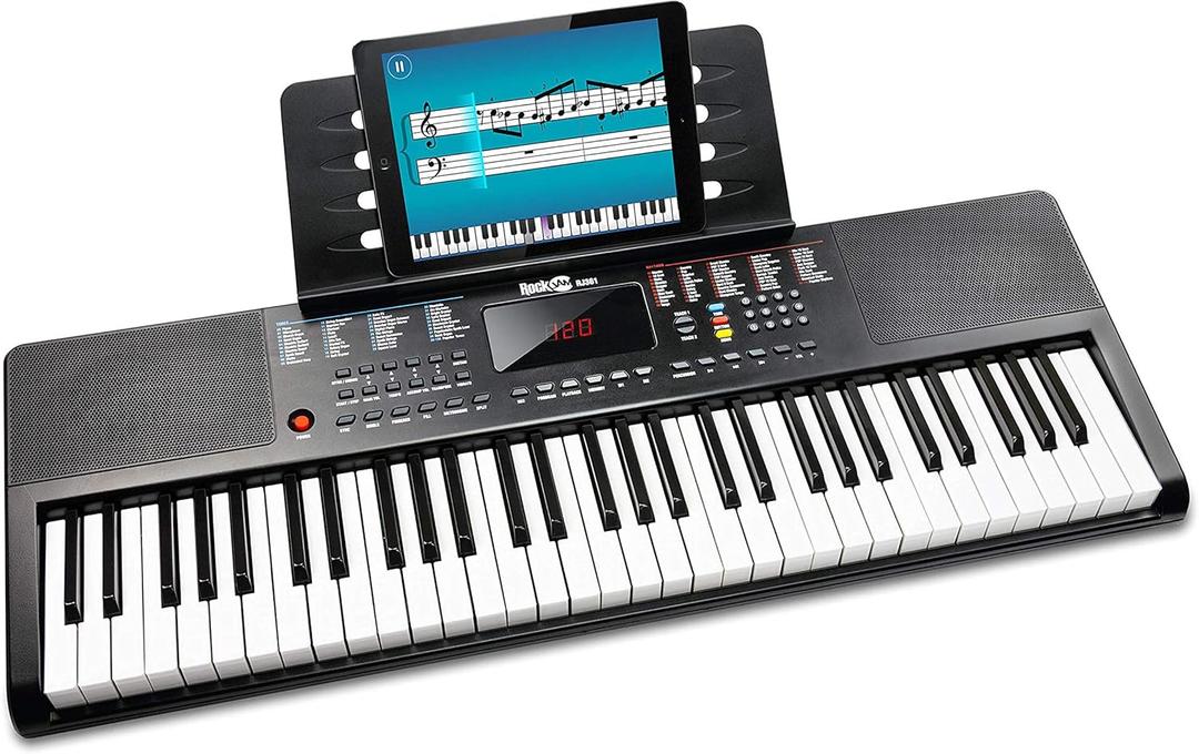 RockJam 61-Key Compact Keyboard Piano with LED Display, Keynote Stickers & Lessons