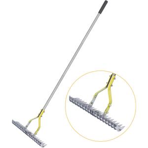 BARAYSTUS Thatch Rake Dethatcher - 15-Inch Wide Lawn Rake for Dead Grass Removal, Stainless Steel Adjustable Handle Garden Rake for Soil Loosening, Aeration & Thatching, 58.5-Inch Length