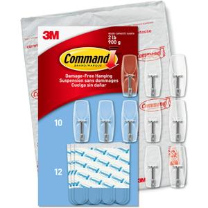 Command Medium Clear Wire Toggle Hooks,10 Wall Hooks and 12 Strips, Damage-Free Hanging with Adhesive, Great for Hanging Christmas Decorations, Holds up to 2 lb