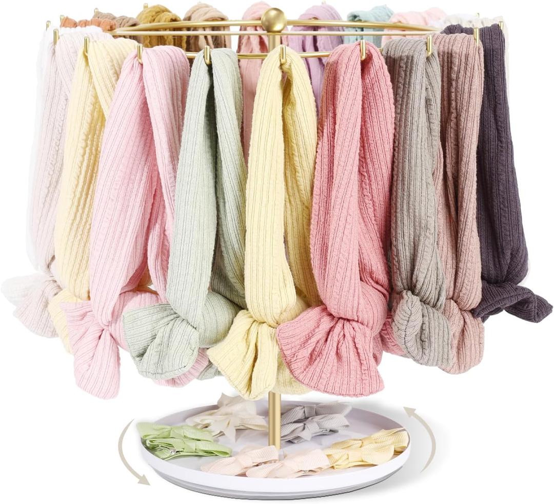 POVETIRE Baby Headband Holder Hair Bow Organizer for Girls,Metal Hair Ties Display Nylon Hairband Storage Head Wrap Stand Hair Accessories Organizer for Newborn Infant Kids