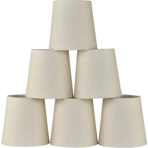 LAMPWELL VALO Clip-on Chandelier Fabric Lamp Shades,Set of 6,Small Barrel,5.2"×4"×H5.2",Linen, Handmade,Traditional Decorative,ONLY FOR CANDLE BULB,Beige