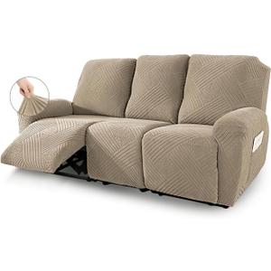 NORTHERN BROTHERS Recliner Sofa Cover, Stretch Washable Slipcover for 3-Seat Reclining Couch, Non Slip Furniture Protector for Pets & Kids, Khaki