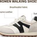 somiliss Wide Toe Sneakers for Women Breathable Fabric Leather Suede Upper Non-Slip PU TPR Outsole Walking Shoes Tennis Running Fashion Sneakers (6.5 Wide, Black)