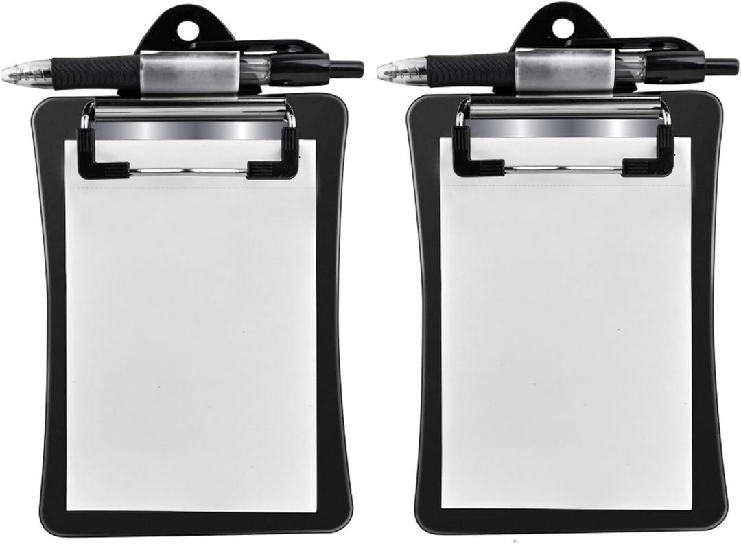 Clipco Mini Clipboard with Magnetic Back Includes Paper Pad and Pen (2-Pack) (Black)
