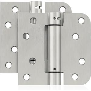 JOYNY 2 Pack Self Closing Door Hinges, 4 Inch Spring Loaded Door Hinges for Garage, Front, Back Door, Left/Right Hand, Adjustable Tension, 5/8'' Radius Corners, UL Listed, Brushed Nickel