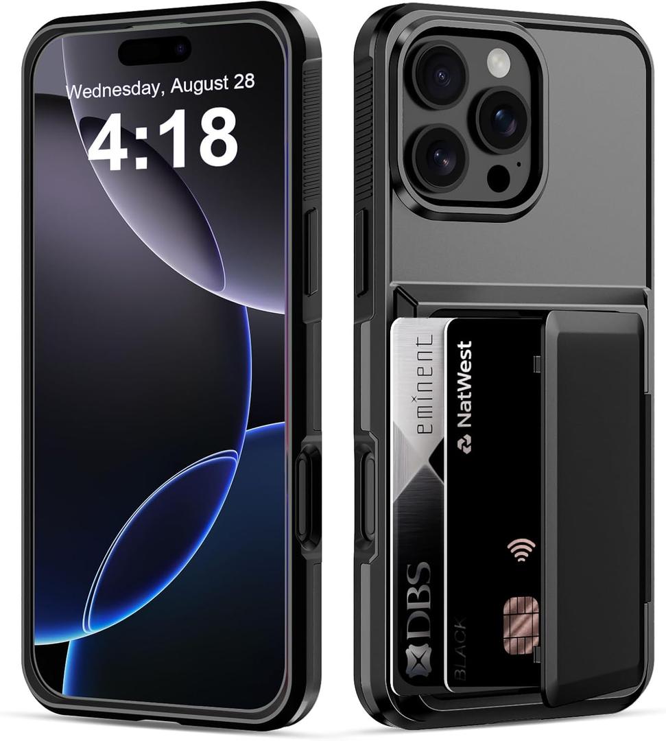 2 x Flip Wallet for iPhone 16 Pro Case Credit Cards Holder, iPhone 16 Pro Case ID Card Slot Cash Pocket Phone Cases Protective Shockproof Anti-Scratch Women Men Cover for iPhone 16 Pro 6.3 inch Black