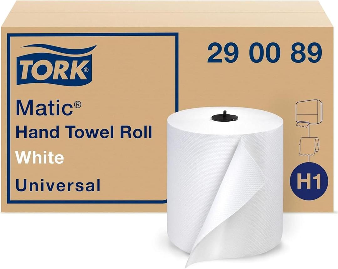 Tork Matic Paper Hand Towel Roll White H1, Universal, 100% Recycled Fiber, 6 Rolls x 700 ft, 290089