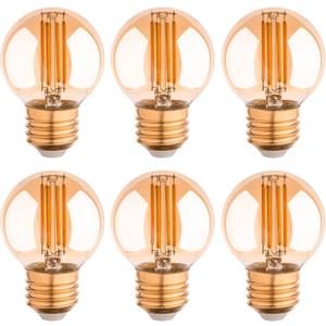 G16.5 Led Bulb, Small Round Edison Light Bulbs, E26 Dimmable Globe Amber Vanity Light Bulbs, 6w 2700k Vintage LED Filament Edison Bulb