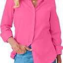 Button Down Shirts for Women Dress Shirt Long Sleeve Wrinkle Free Collared Blouse Work Business Office Solid Tops (M)