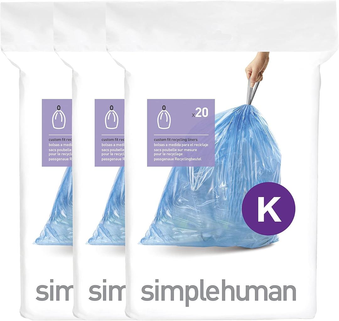 simplehuman Code K 60 Count, Genuine Custom Fit Liners, Drawstring Trash Bags in Dispenser Packs, 35-45 Liter / 9.2-12 Gallon, Blue (60 Count (Pack of 1))